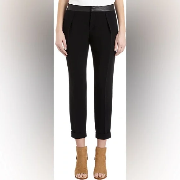 Rag & Bone Black Mo Pants Leather Waistband cuffed crop pants - Picture 1 of 8